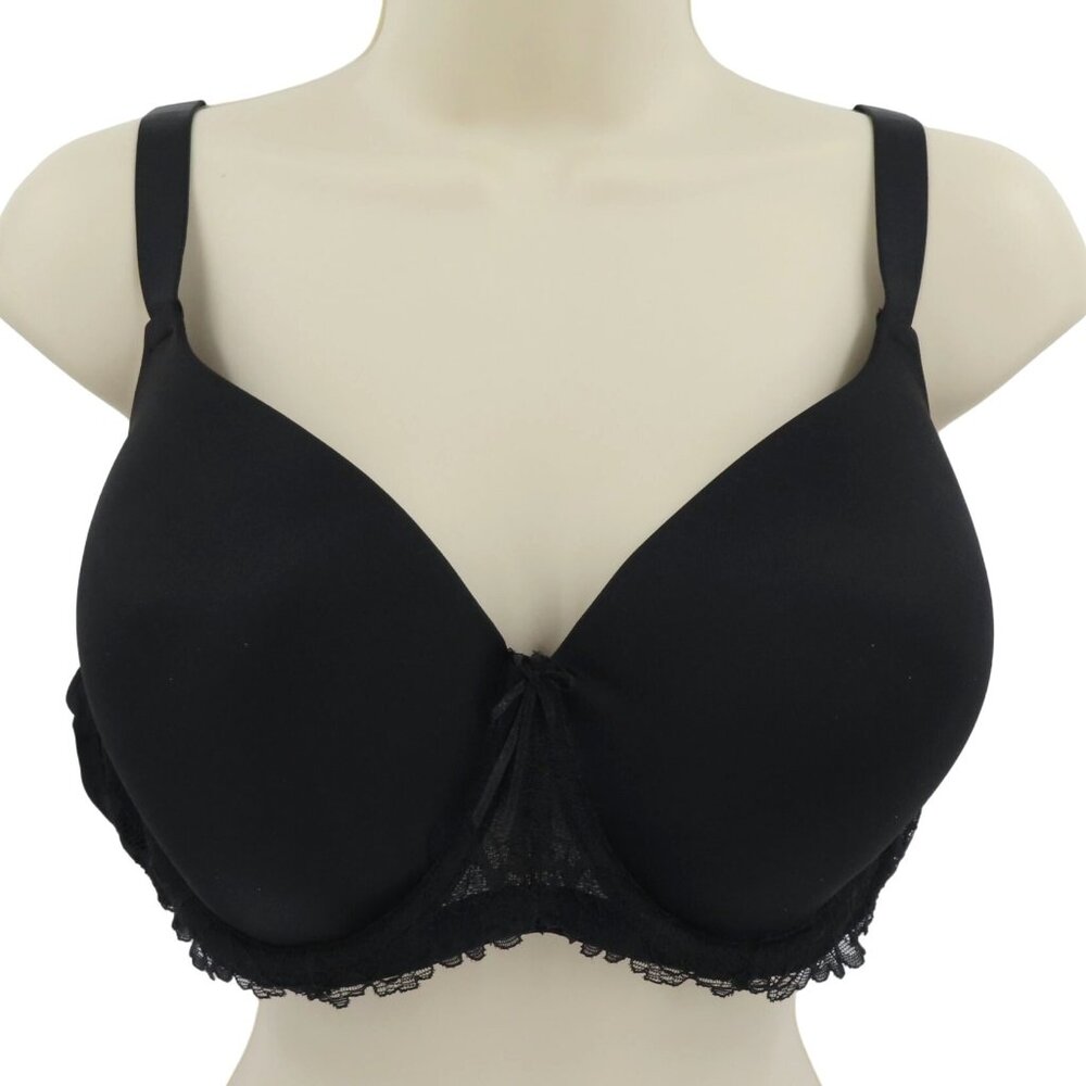 Dreamfit 42C Bra Solid Black Bow Lace Trim Underwire Lined R7052X Plus Size